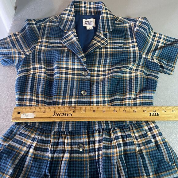 JOANIE Shirt Dress Flannel Plaid Mini V-Neck Short Sleeve Pockets Womens 4 Teal - Picture 6 of 14